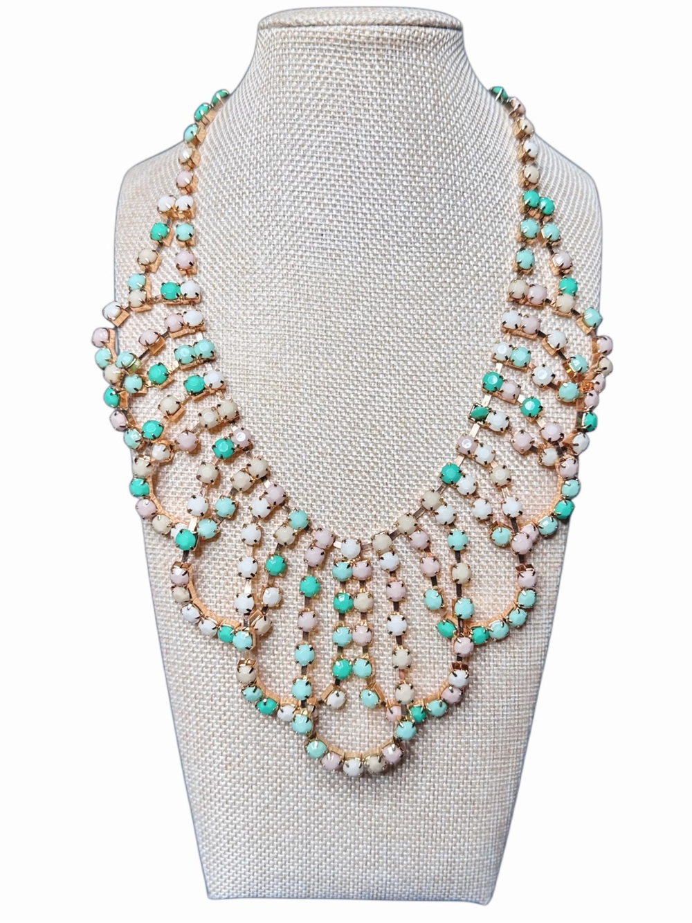 Vintage Statement Turquoise & Blush Bib Necklace